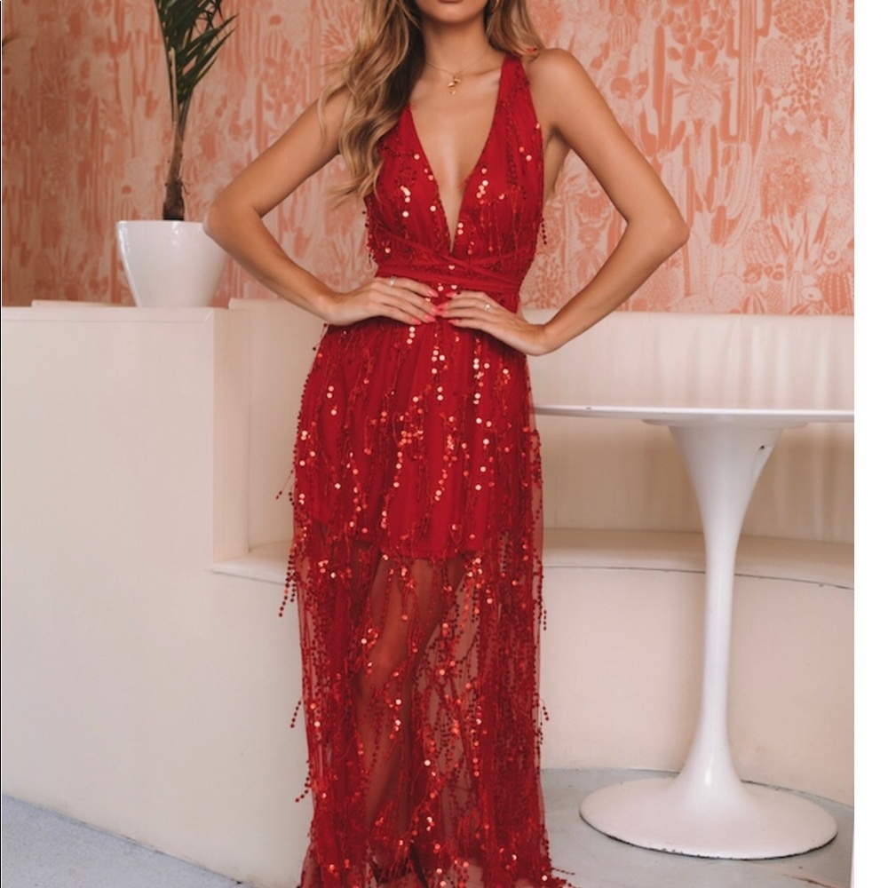 Red sequin maxi dress WORN TWO HOURS